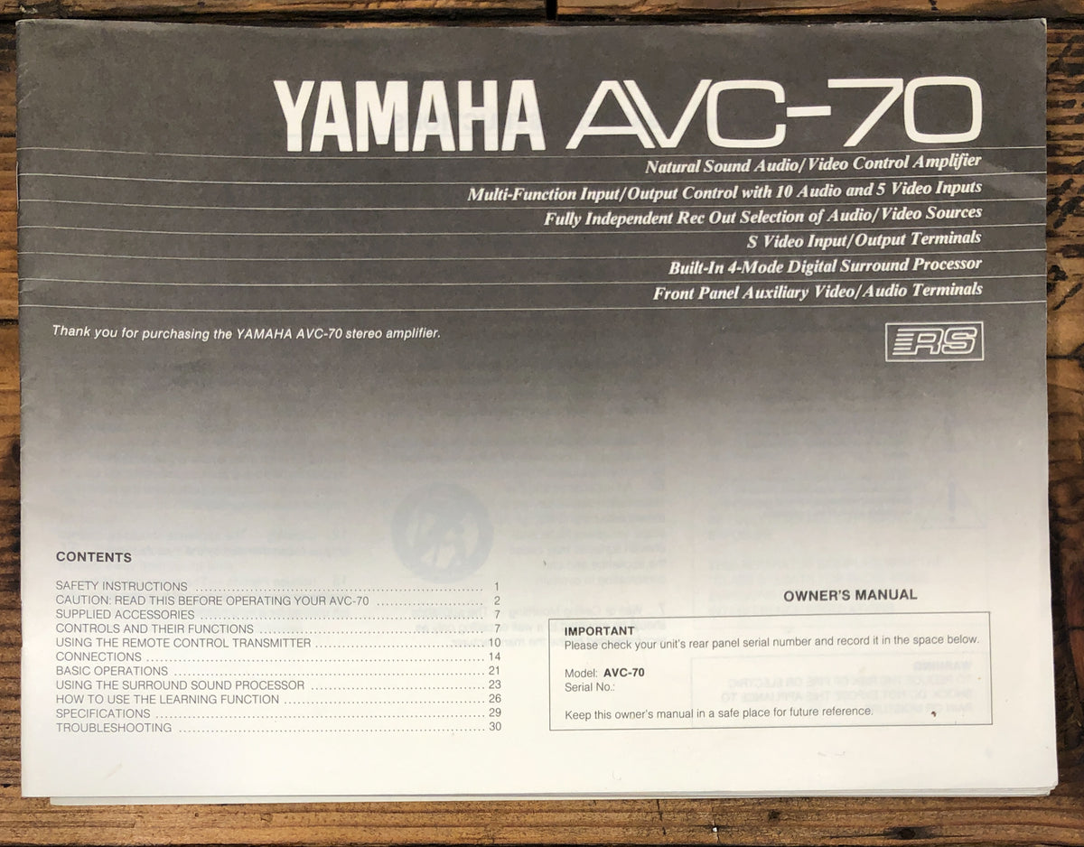 Yamaha AVC-70 Amplifier  Owner / User Manual *Original*