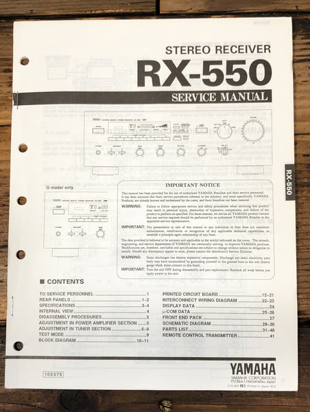 Yamaha RX-550 Receiver  Service Manual *Original*