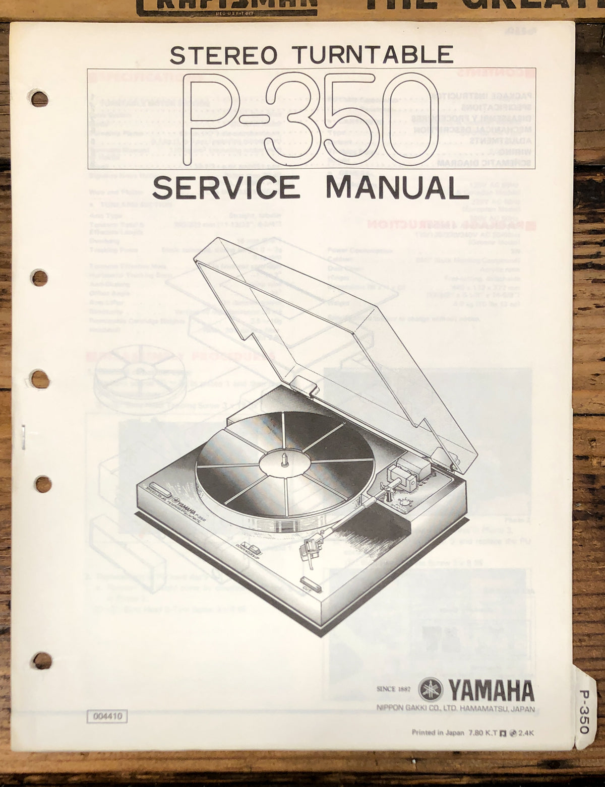 Yamaha P-350 Record Player / Turntable  Service Manual *Original*