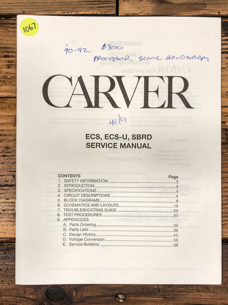 Carver ECS ECS-U SBRD  Service Manual *Original*
