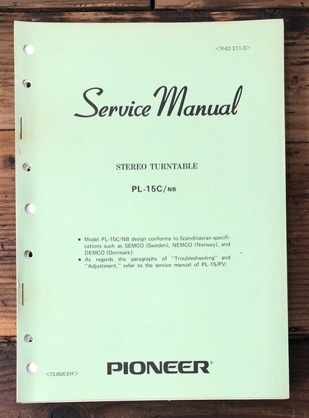 Pioneer PL-15C Record Player / Turntable  Service Manual *Original*