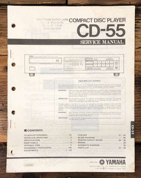 Yamaha CD-55 CD Player  Service Manual *Original*
