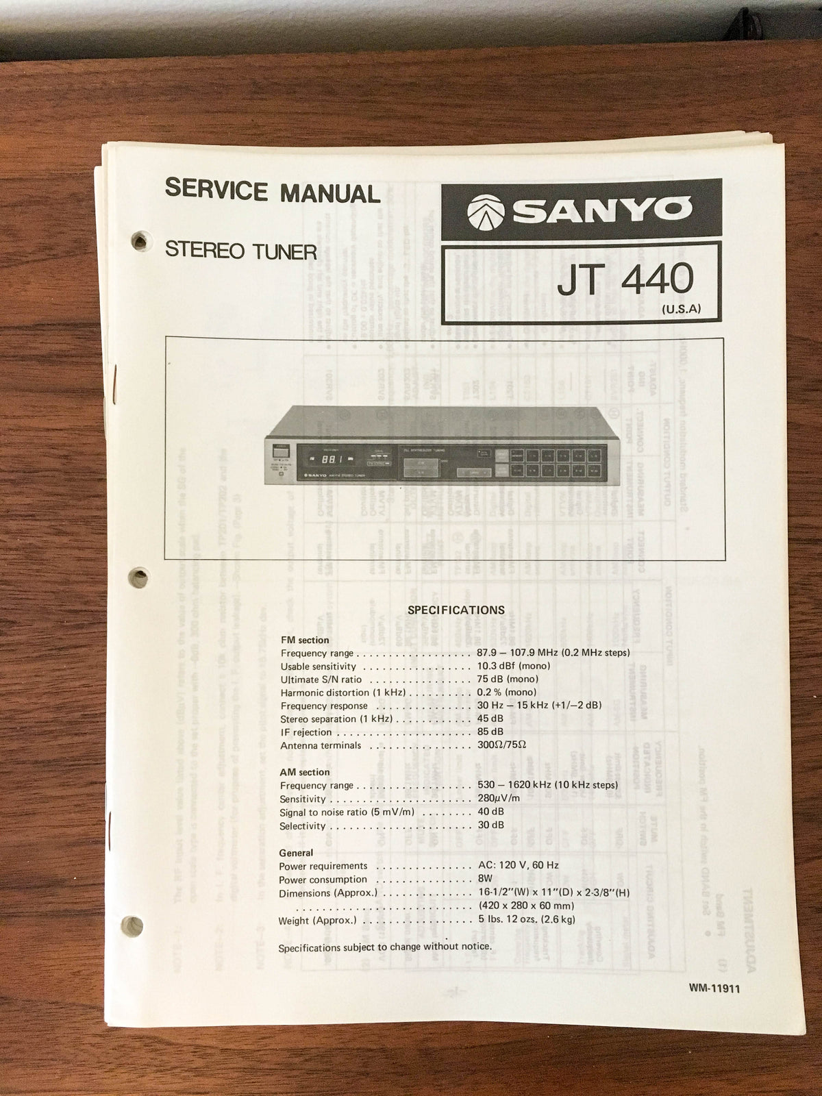 Sanyo JT 440 Tuner Service Manual *Original*