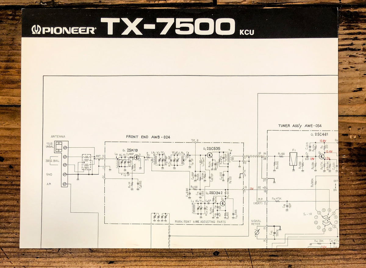 Pioneer TX-7500 KCU Tuner Large Fold Out Schematic *Original*