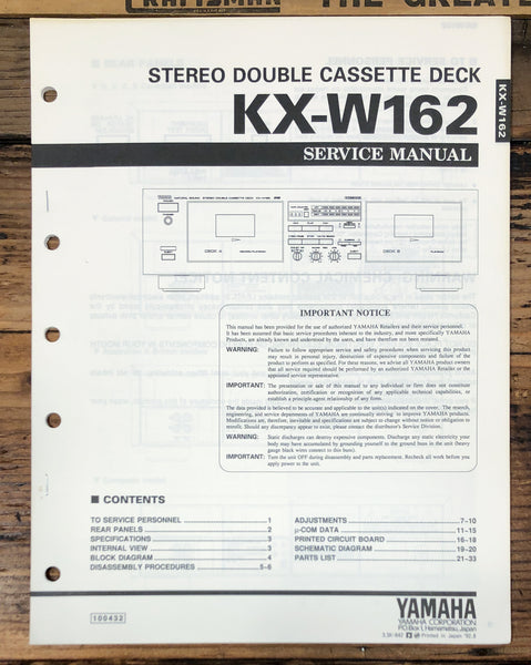 Yamaha KX-W162 Cassette  Service Manual *Original*