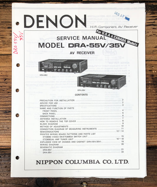 Denon DRA-35V DRA-55V Receiver Service Manual *Original*