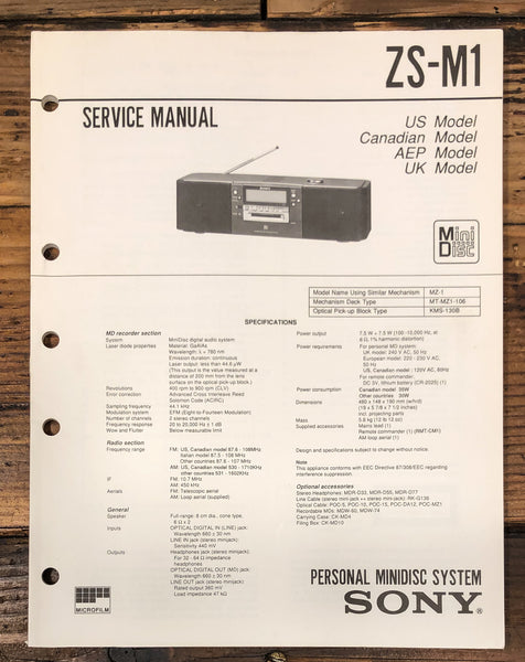 Sony ZS-M1 MiniDisc System Service Manual *Original*