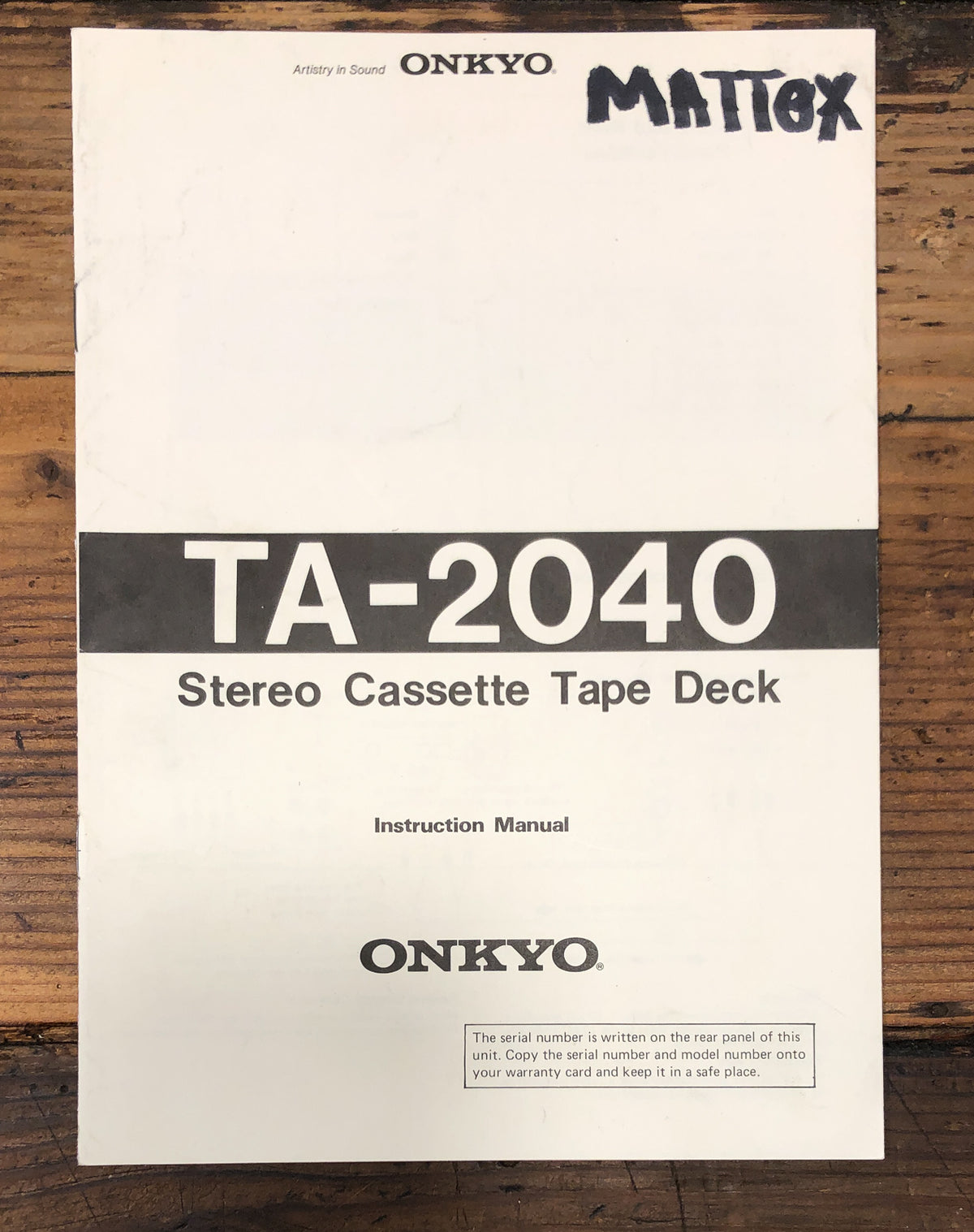 Onkyo TA-2040 Cassette Owners / User Manual *Original*