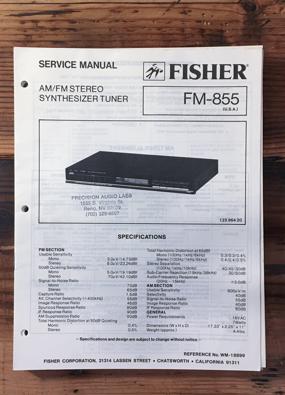 Fisher FM-856 FM-857 Tuner Service Manual *Original*