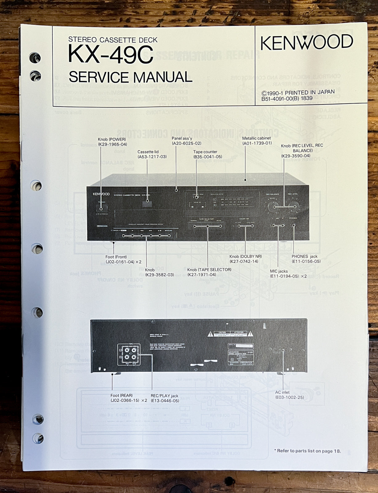 Kenwood KX-49C Cassette  Service Manual *Original*