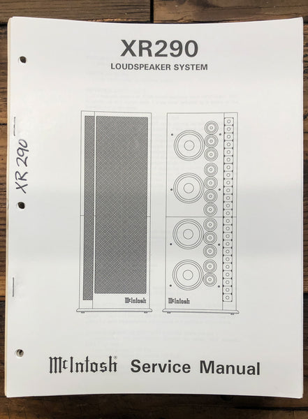 McIntosh XL290 XR-290 Speaker  Service Manual *Original*