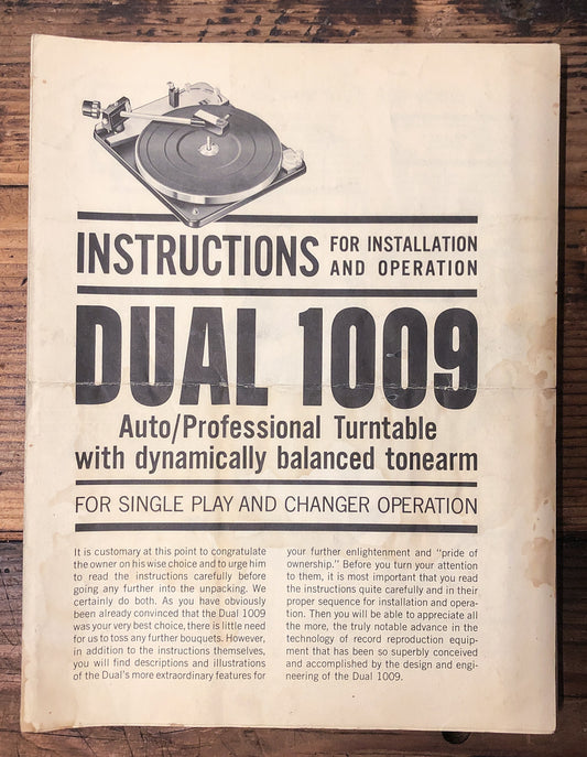 Dual Model 1009 Record Player  Owner / User Manual *Original*