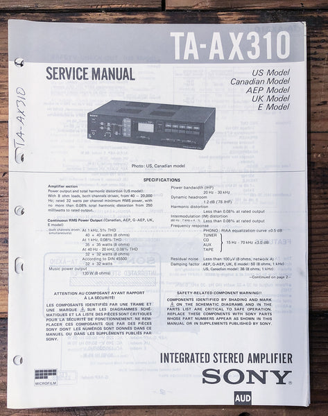 Sony TA-AX310 Amplifier  Service Manual *Original*