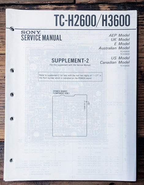 Sony TA-H2600 TA-H3600 Amplifier Supp. 2 Service Manual *Original*