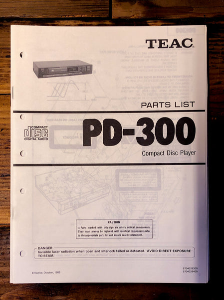 Teac PD-300 CD Player Parts List Service Manual *Original*