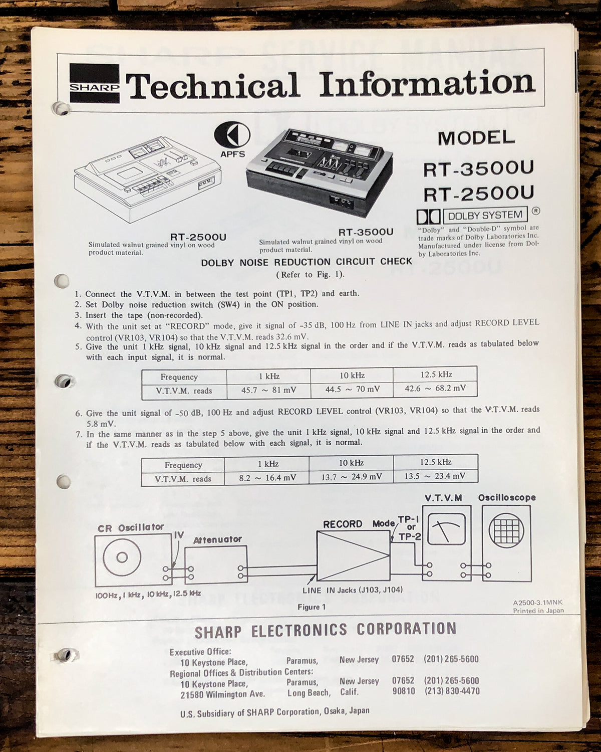 Sharp RT-3500U RT-2500U Cassette Service Manual *Original*