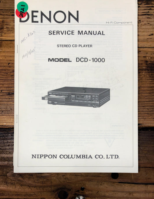 Denon DCD-1000 CD Player  Service Manual *Original*