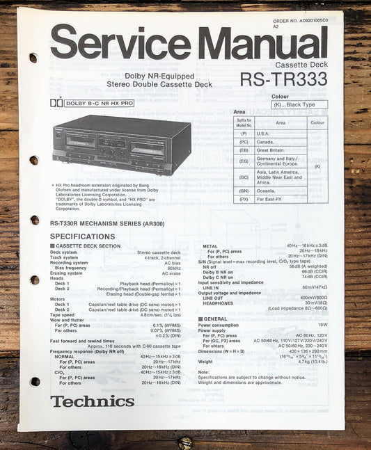 Technics RS-TR333 Cassette Service Manual *Original*