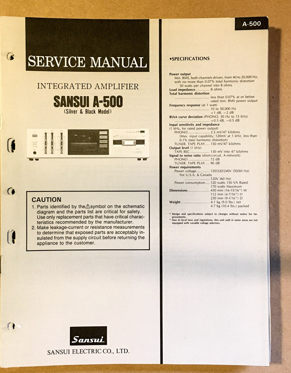 Sansui A-500 Amplifier Service Manual *Original*