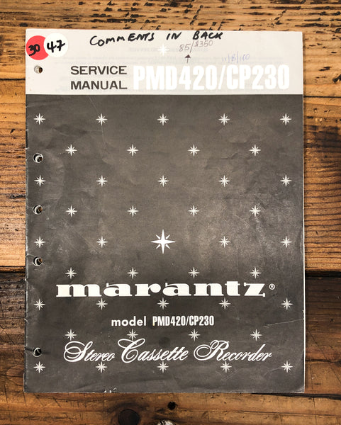 Marantz PMD-420 CP230 Cassette  Service Manual *Original*
