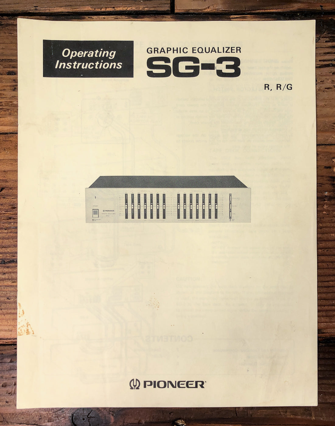 Pioneer SG-3 Graphic Equalizer Owners / User Manual *Original*