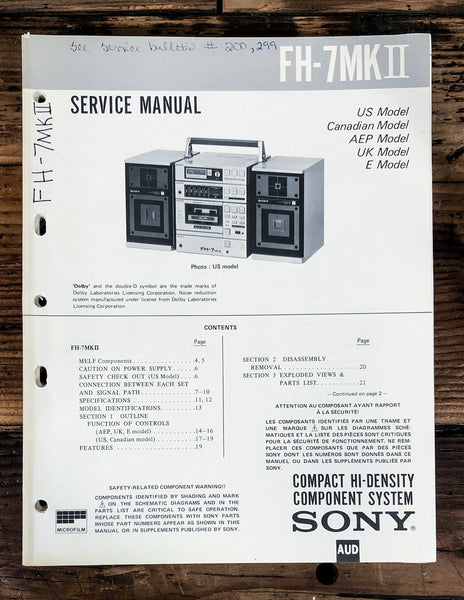 Sony FH-7 MK2 Stereo / Boombox  Service Manual *Original*