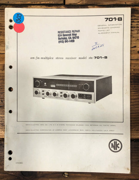 Nikko STA-701B Receiver Service Manual *Original*