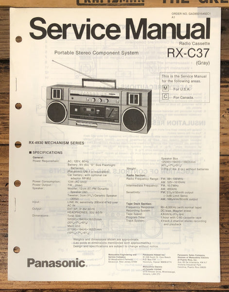 Technics RX-C37 Portable Stereo Service Manual *Original*