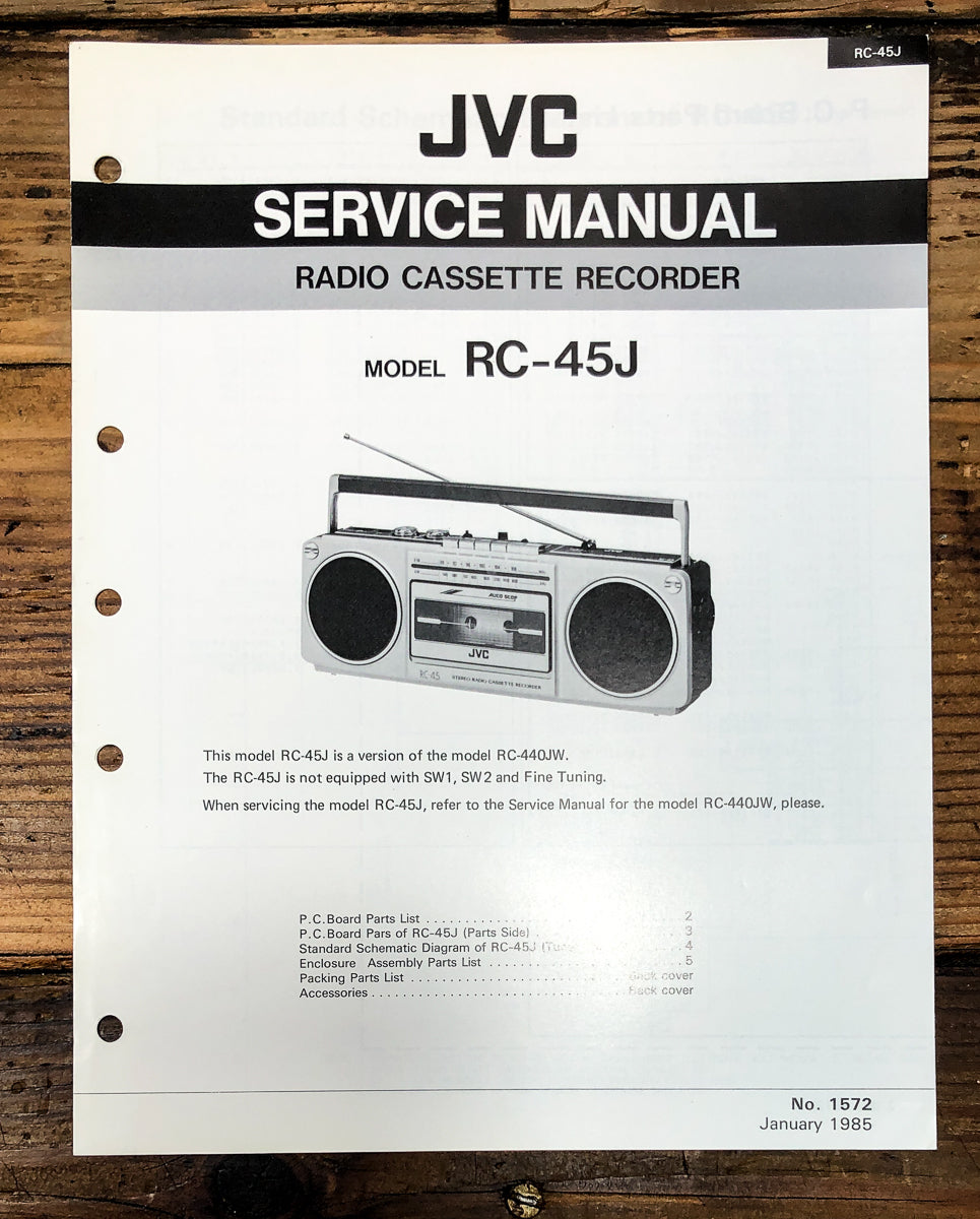JVC RC-45 RC-45J Radio Cassette Service Manual *Original*