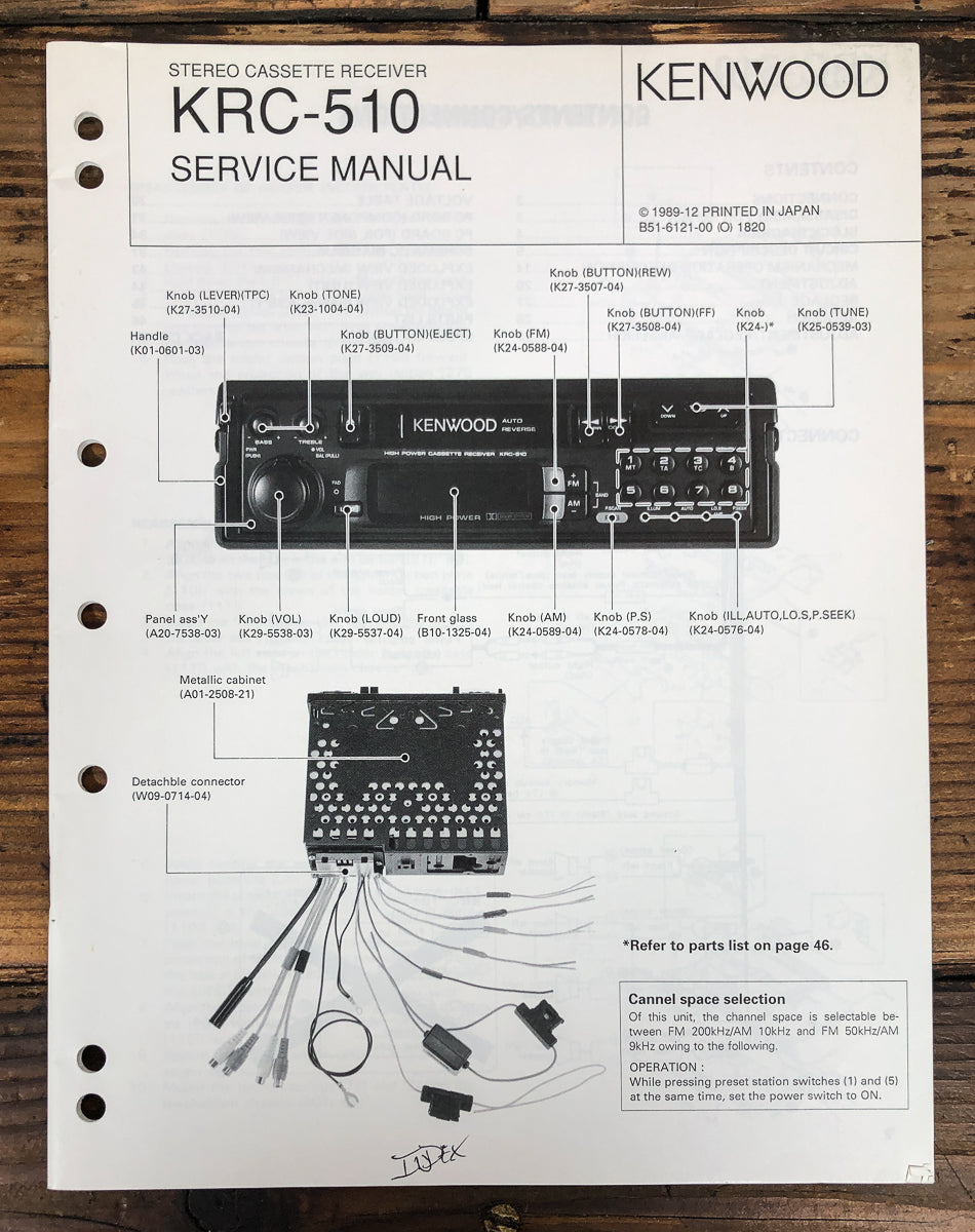 Kenwood KRC-510 Cassette Radio Service Manual *Original*