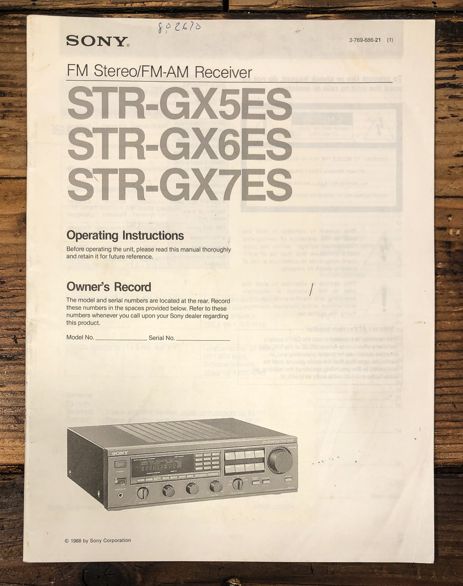 Sony STR-GX5ES -GX6ES -GX7ES Receiver Owners / User Manual *Original*