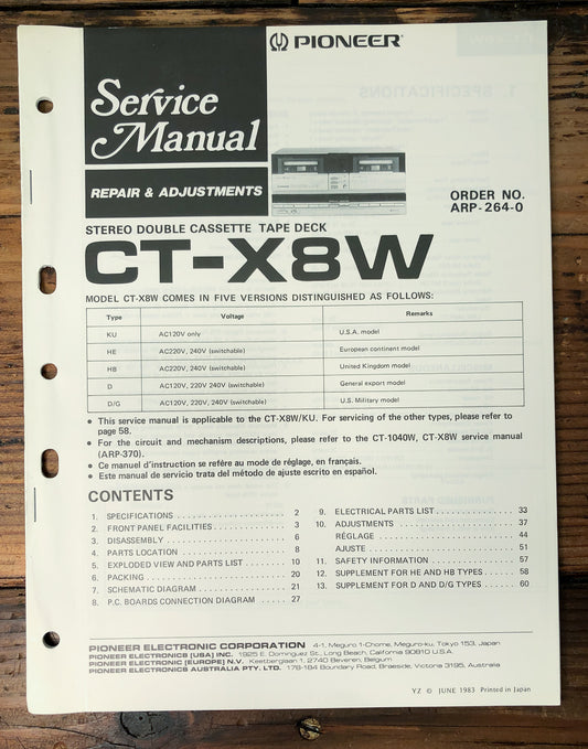 Pioneer CT-X8W Double Cassette Deck Service Manual *Original*