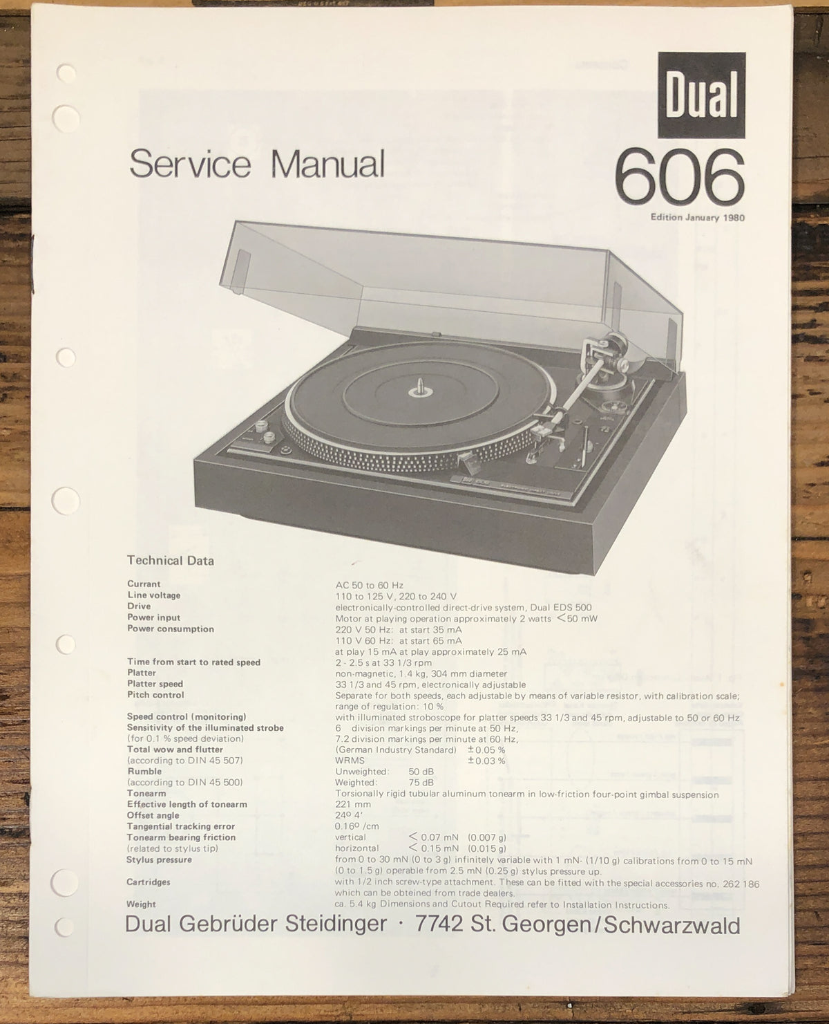 Dual Model 606 Record Player / Turntable Service Manual *Original*