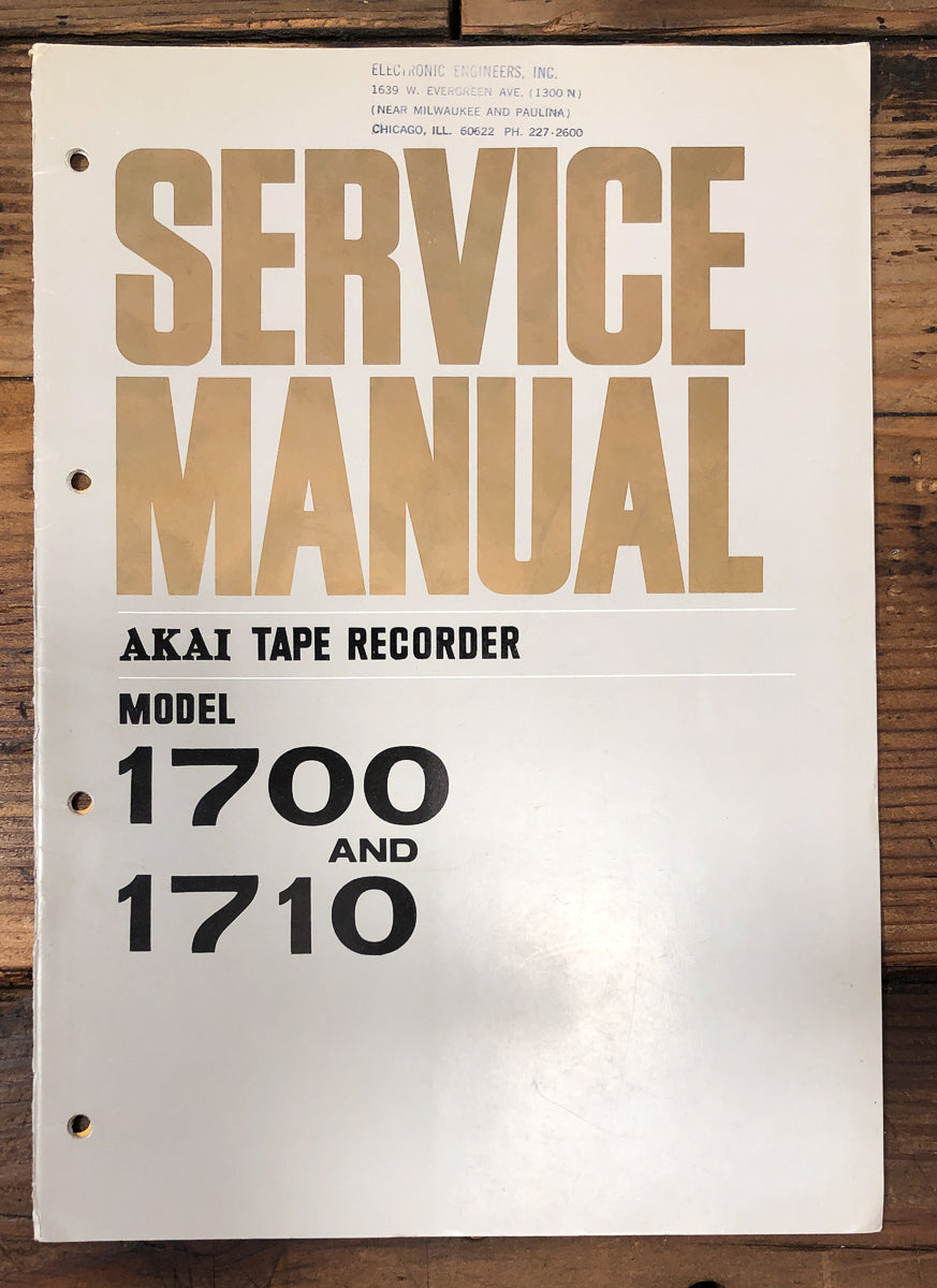 Akai Model 1700 1710 Reel to Reel Service Manual *Original*