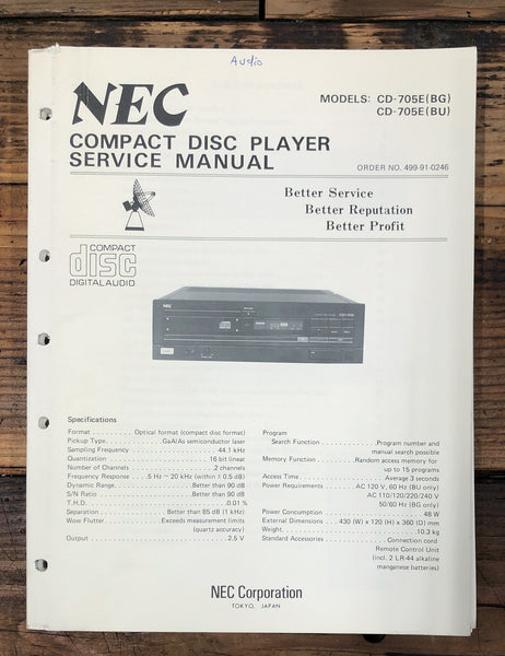 NEC CD-705 CD-705E CD Player  Service Manual *Original*