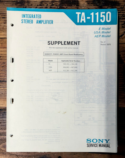 Sony TA-1150 Amplifier Supp. Service Manual *Original*