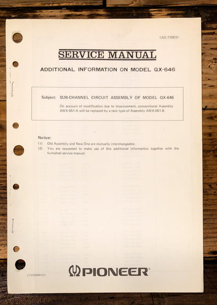 Pioneer QX-646 Receiver Add. Service Manual *Original*