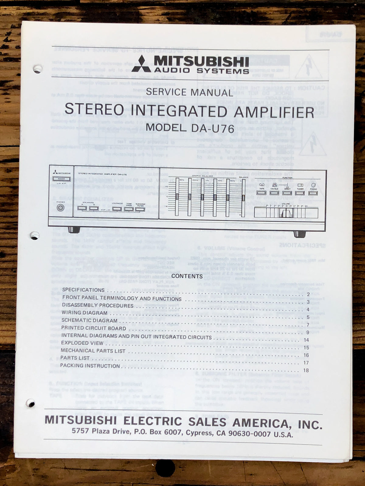 Mitsubishi DA-U76 Amplifier Service Manual *Original*