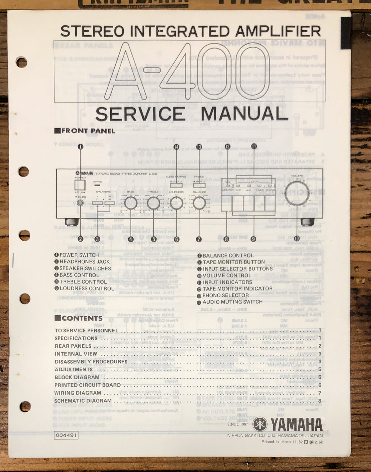 Yamaha A-400 Amplifier  Service Manual *Original*