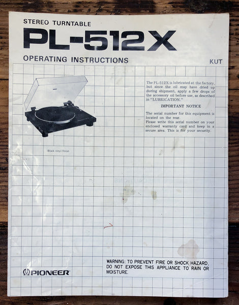 Pioneer PL-512X Record Player / Turntable  Owner / User Manual *Original*