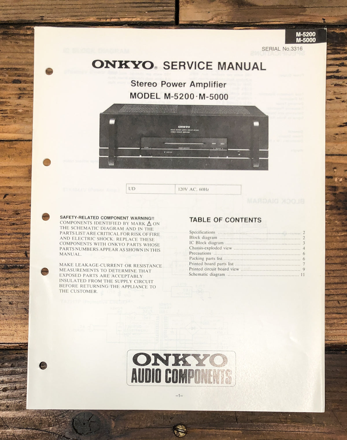 Onkyo M-5200 M-5000 Amplifier  Service Manual *Original*