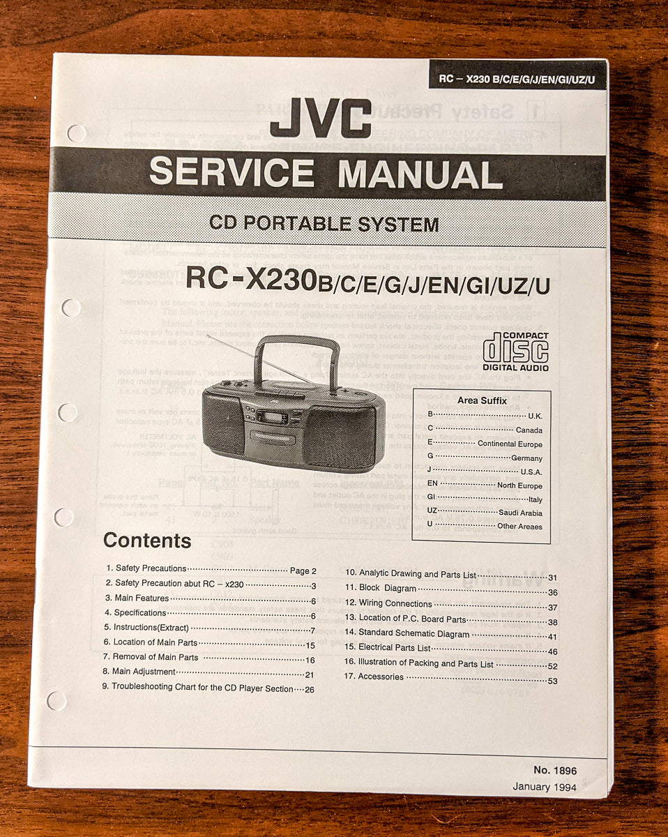 JVC RC-X230 CD Portable Stereo Service Manual *Original*
