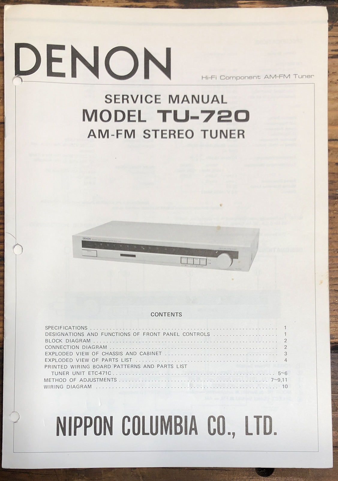 Denon TU-720 Tuner Service Manual *Original*