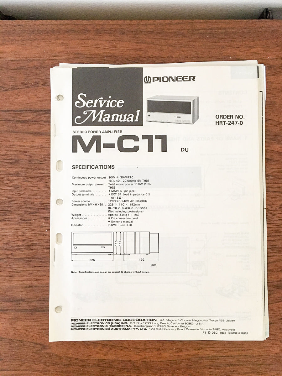 Pioneer M-C11 Amplifier Service Manual *Original* #2