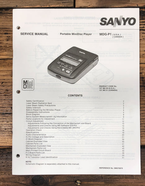 Sanyo MDG-P1 MD Player Service Manual *Original*