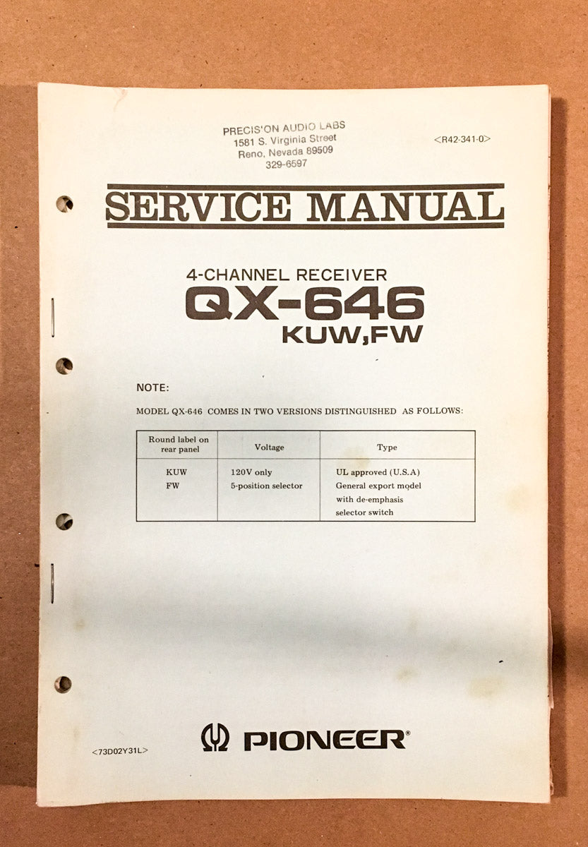 Pioneer QX-646 Receiver  Service Manual *Original*