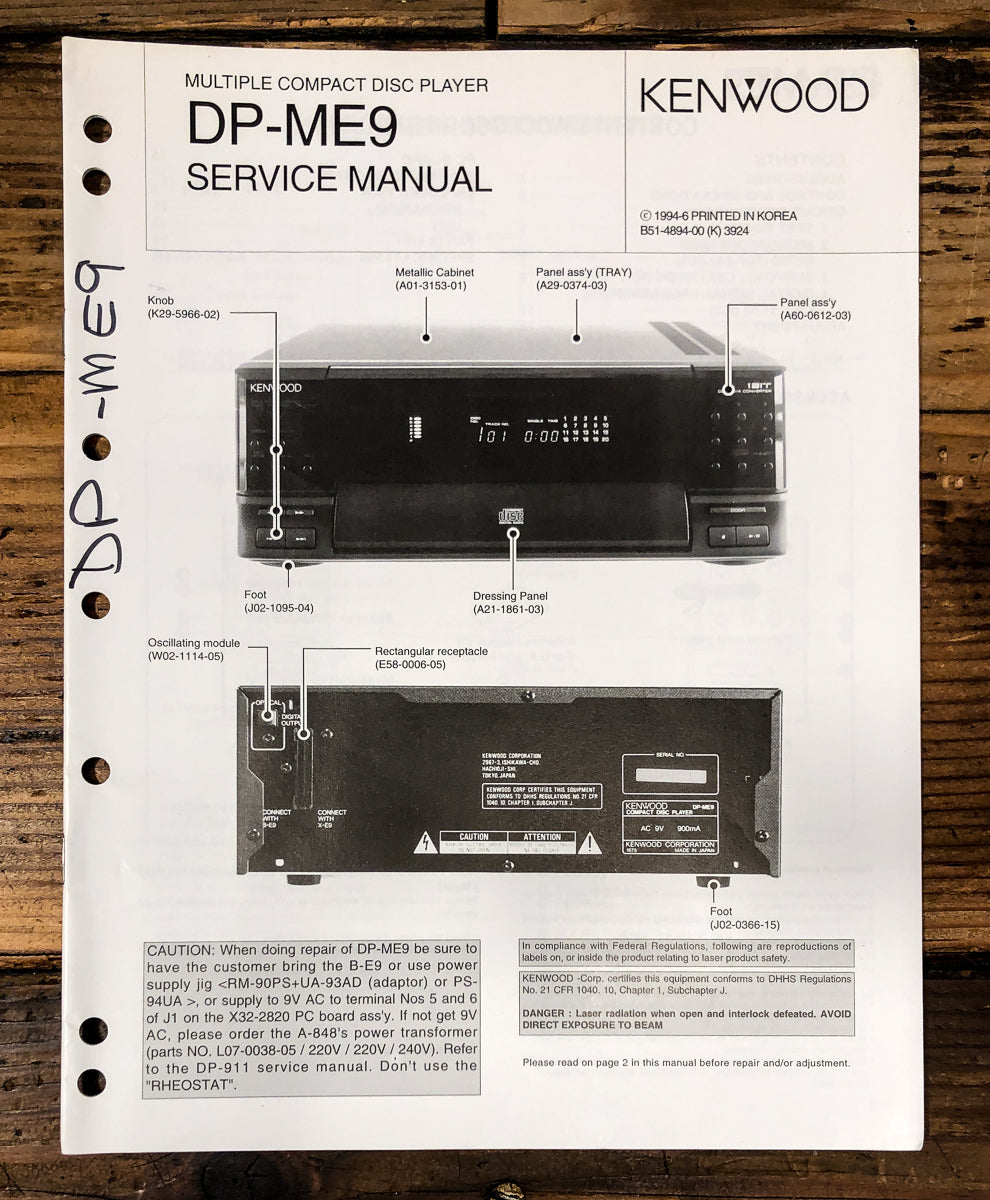 Kenwood DP-ME9 CD Player Service Manual *Original*