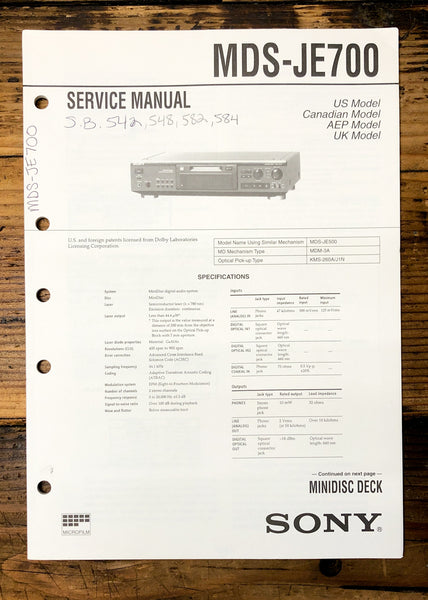 Sony MDS-JE700 MD Deck  Service Manual *Original*