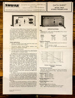 Shure ModelM64A Stereo Preamplifier 3pg Data Sheet Schematic Parts List *Orig*