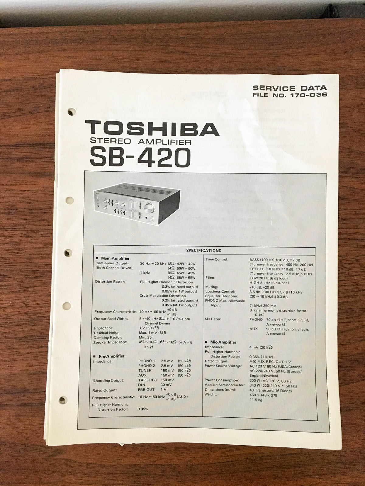 Toshiba SB-420 Amplifier Service Manual *Original*
